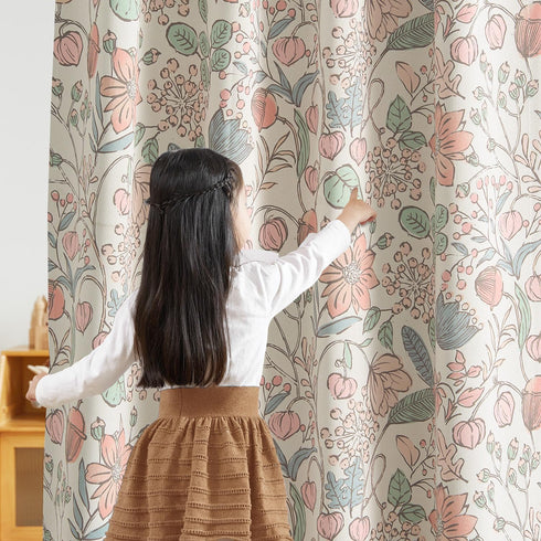 63 Inch Set 2 Vangao Pink Nursery Curtains for Girls Room Floral Blackout Curtains Length Farmhouse Drapes for Bedroom