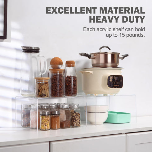 Hampsele Countertop Kitchen(4 Acrylic Kitchen Cabinet Organizer Shelf, Spice Rack, Plate and Cupboard Storage Riser