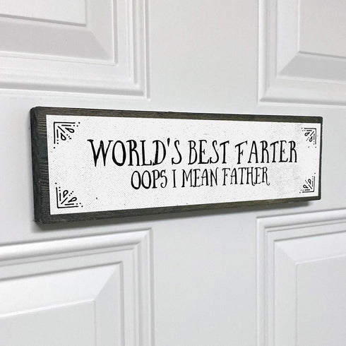 World's Best Farter Oops I Mean Father - Handmade Metal Wood Sign Light, Cute Rustic Wall Decor Art, Farmhouse