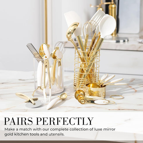 White & Gold Kitchen Tools and Gadgets - Luxe 8PC Cooking Utensils Set with Anti-Slip Handles, Gold Kitchen Accessories