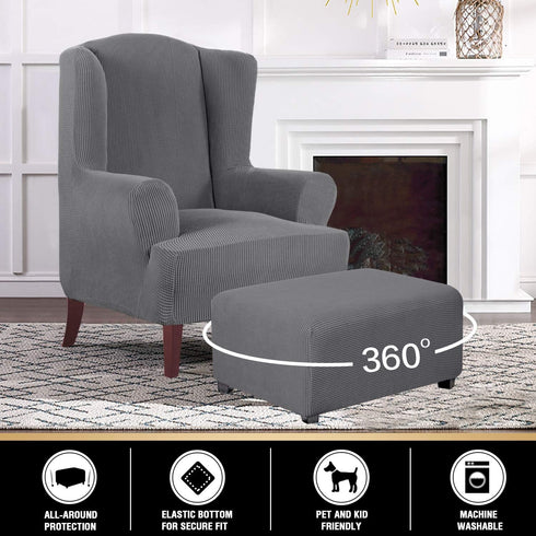 PrinceDeco Stretch Ottoman Cover Ottoman Slipcovers Rectangle for Living Room Foot Stool Stretch Covers to Fit Ottoman