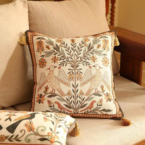 18"x18" bilin gaier Square Brown Throw Pillow Covers,Floral Farmhouse Yellow Birds Flower Pattern Linen Accent Pillows
