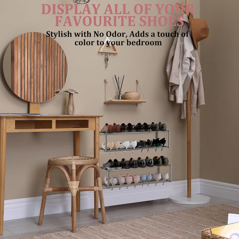 17"-31" 8 2 Closet Expandable Wall Mounted Shoe Rack, Adjustable Hanging Shoe Rack Holds Pairs, Heavy Duty Metal Shoe