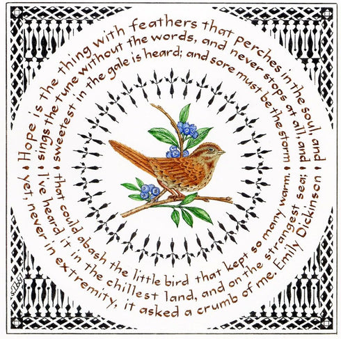 Hope Is the Thing with Feathers Art Print - Emily Dickinson Poem by Susan Loy Literary Calligraphy