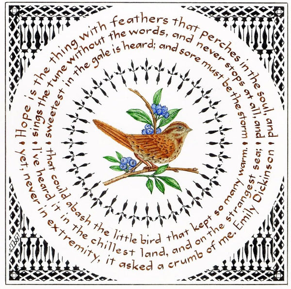 Hope Is the Thing with Feathers Art Print - Emily Dickinson Poem by Susan Loy Literary Calligraphy