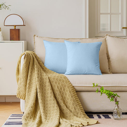 NiNi Set of 2 Outdoor Waterproof Throw Pillow Covers - Decorative Farmhouse Cushion Cases for Patio 18x18 Inch, Light