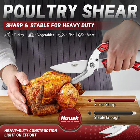 Huusk Kitchen Scissors All Purpose Detachable Poultry Shears with Serrated Edge Heavy Duty Cooking Scissors for Chicken
