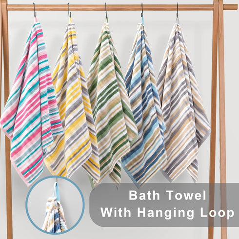 Set 3, 3PC 100% 1 28"x52", 1 16"x27", 1 13"x13", Cotton Towels of Striped Towels - Cotton & Quick Dry - Soft Bath