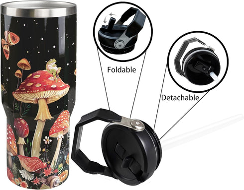 HOWSEESNOW 30oz Mushroom Tumbler with Handle and Straw, Mushroom Insulated Leak Proof Travel Coffee Mug, Reusable
