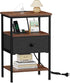 VECELO Nightstand with Charging Station,Bedside Table with Storage Shelf&Fabric Drawer,End Tables for