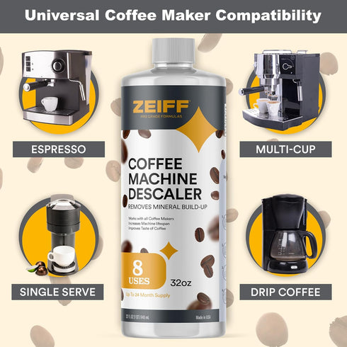 Coffee Machine Descaler - 32oz (8 Uses) - Compatible with Nespresso, Breville, Delonghi, Keurig Descaling Solution