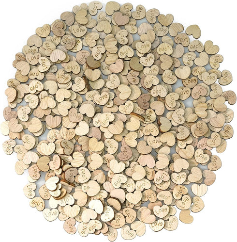 Lystaii 400pcs Rustic Wooden Love Heart Table Scatter Decoration, Engraved Natural Wood Heart Confetti