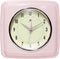 Infinity Instruments Square Silent Retro Wall Clock, 9 inch Mid Century Modern Kitchen Diner Quartz Sweep Movement, Pink
