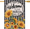 Welcome to Our Porch Spring Summer Sunflower House Flag, Black White Buffalo Plaid Check Yard Decoration, 28 x 40
