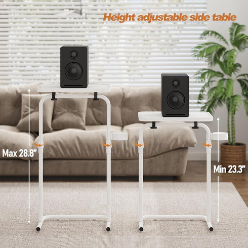 TB01BW091 TUTOTAK C Shaped End Table with Tiltable Surface, Adjustable Height Side Table, Slide Under Couch Table TV