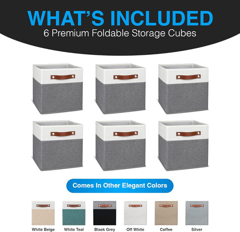 Pomatree 13x13 Storage Cubes - 6 Pack Linen Fabric 13 Inch Cube Storage Bins for Bedroom, Living Room, Organizer