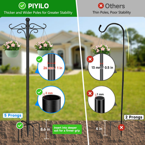 PIYILO 2 Pack 76.8 Hummingbird Shepherds Hooks for Outdoor, in Heavy Duty Bird Feeder Pole, Thickened Double Shepherd