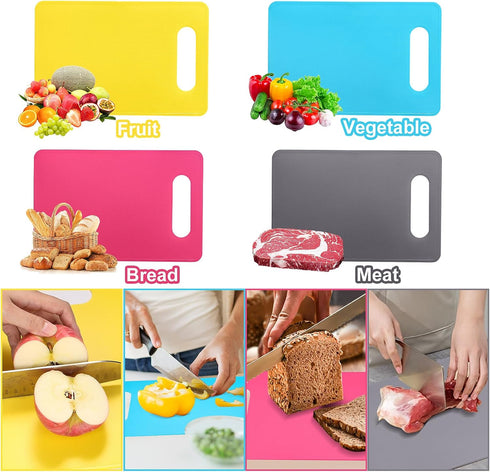 Flexible Cutting Board Set - BPA Free 4 Colored Plastic Cutting Board Mats, Dishwasher Safe, 11.4 IN x 7.5 IN