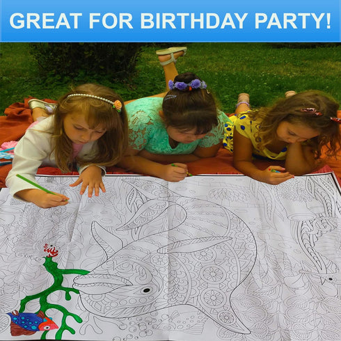 ALEX Art Set 2 of Giant Coloring Posters - Turtle and Dolphin Wall Coloring Poster for Kids & Adults - Large Coloring