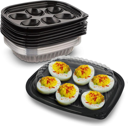 MT Products Clear Deviled Egg Containers, Holds 6 Eggs, Durable Egg Platter Tray, Pack of 12
