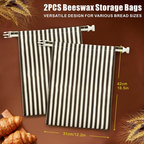 Mosucoirl 2 Pack, Beeswax Bread Bags Reusable Bread Storage Boxes for Homemade Sourdough, Cotton Food Bags Loaf