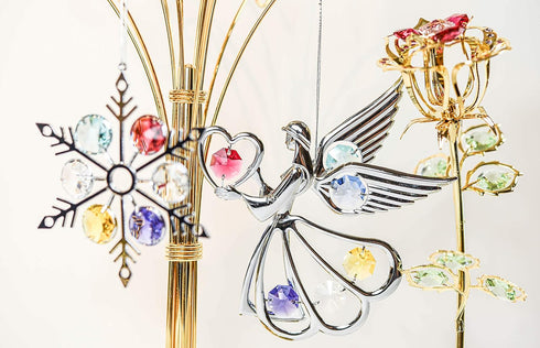 Chrome Plated Angel W/Heart Ornament with Crystal Element for Home Decor