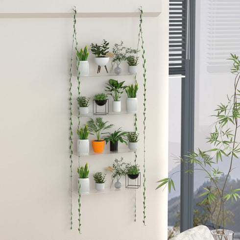 4-Tier Jolitac Acrylic Window Plant Shelves, Hanging Indoor Wall Plant Stand, (Clear)