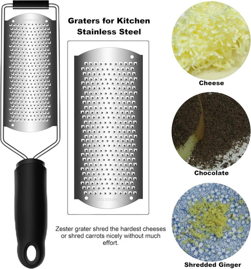 Cheese Zester Grater Handheld - Lemon Citrus Zester Tool for Kitchen, Stainless Steel Grater for Cake Decorating