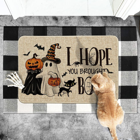 24x35 Inch Artoid Mode Ghost Pumpkins Cat Halloween Doormat, I Hope You Brought Boos Spider Web Home Decor Low-Profile