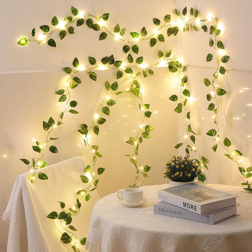 6.56ft 20 8 1 Pack Vines with Lights Battery Operated, LED Pothos with Fairy Lights, Leaf Lights with Modes, Fake Vines