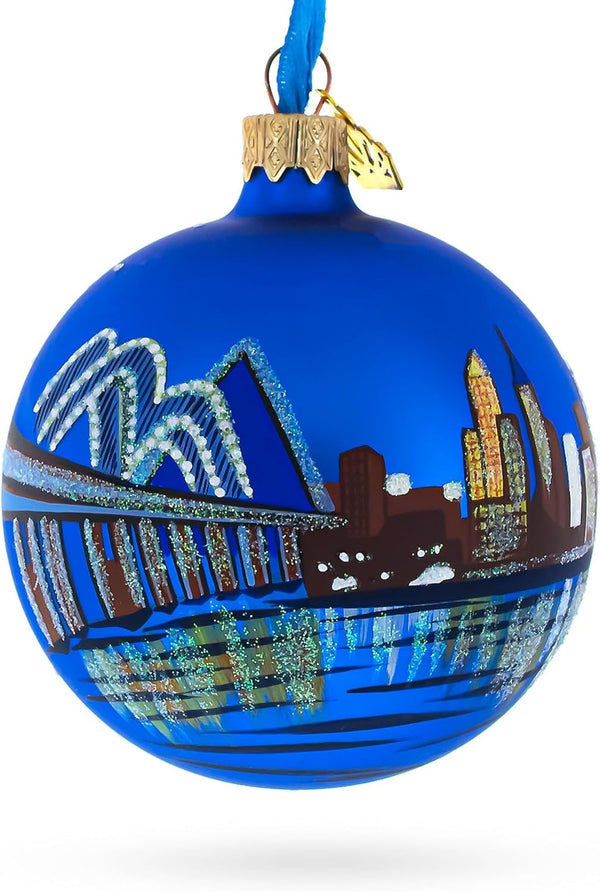 Memphis at Night Glass Ball Christmas Ornament, 3.25 Inches, Tennessee