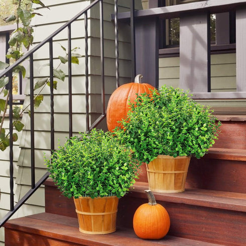 8 Bundles Artificial Greenery Stems Ouddy Decor, UV Resistant Faux Plastic Boxwood for Home Decor