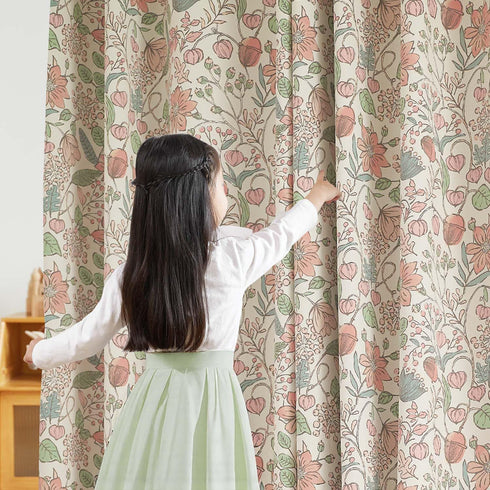 jinchan 95% 84 Inch Grommet Set 2 Nursery Curtains Blackout Pink Long Floral Curtains for Girls Room, Farmhouse Drapes
