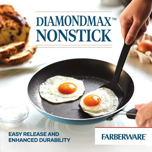 Farberware Cookstart DiamondMax Nonstick Frying Pans/Skillet Set, 8.25 Inch and 10 Inch, Aqua, Dishwasher Safe