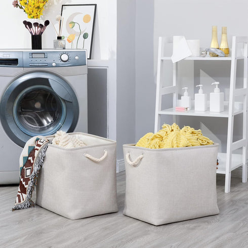 Bidtakay Fabric Beige Baskets, Extra Large Organization Baskets for Clothes, Set of 2 Collapsible Storage Bins