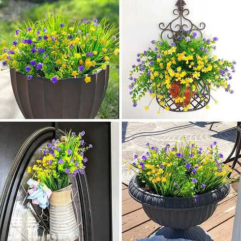 CEWOR 9pcs Artificial Flowers, UV Resistant Fake Plastic Flowers for Home Kitchen Bedroom Cemetery Decor