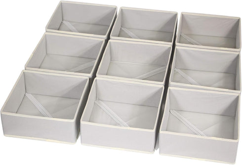 DIOMMELL Foldable Cloth Storage Box Organizer, Fabric Baskets Bins Containers Divider for Clothes, Set of 9 Grey