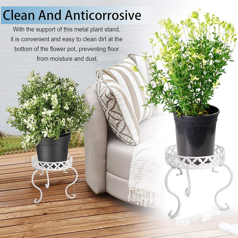 OwnMy Set 2 of Metal Round Plant Stand Rustproof Iron Flower Pot Holder, Modern Plant Display Potted Rack, Indoor