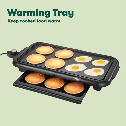 bella Electric Griddle with Warming Tray - Smokeless Indoor Grill, Nonstick Surface, Adjustable Temperature &