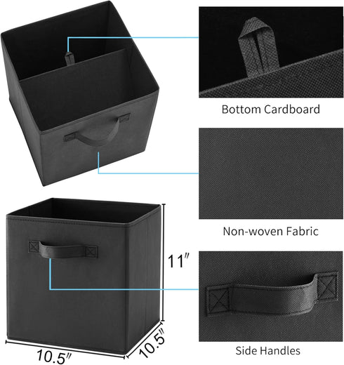 Storage,Set 6(Black) MAX Houser Fabric Cloth Storage Bins,Foldable Storage Cubes Organizer Baskets with Dual Handles