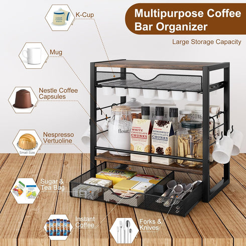 TQVAI K Cup Holder, 70 Capacity Coffee Pod Drawer & Organizer for Countertop, Black Coffee Bar Decor