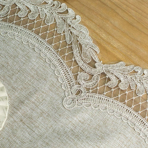 ARTABLE Gray Lace Table Runner 16 x 60 Inch Cotton Linen Fabric with Exquisite Macrame Embroidery for Dining Decor