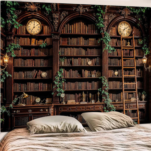 Spenlife 44"x60" Retro Bookshelf Tapestry Wall Decorative Tapestry Bookshelf Tapestries Wall Hanging for Bedroom Living
