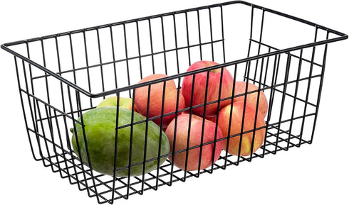 iPEGTOP Wire Freezer Storage Baskets, Set of 2 Farmhouse Bins with Handles for Kitchen Cabinets, Pantry, Black