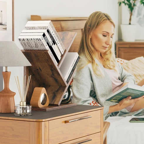 2 UHBC012H YMYNY Tier Tree Bookshelf, Small Bookcase, Modern Wood Book Storage Rack Organizer, Freestanding Book Shelf