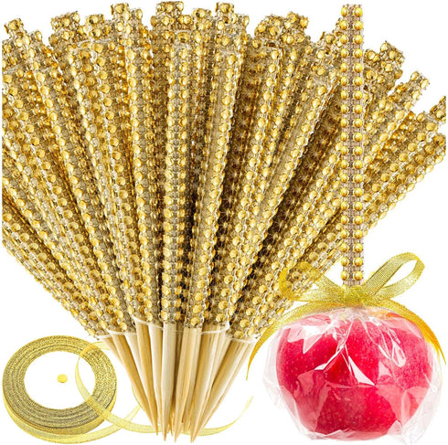 ZHBDMGK Bling Sticks for Candy Apples, 26Pcs Caramel Apple Wooden Pointed Skewers with