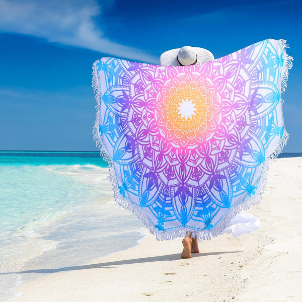 Large Microfiber Boho Mandala Beach Towel Round Bohemian Beach Blanket Hippie Indian