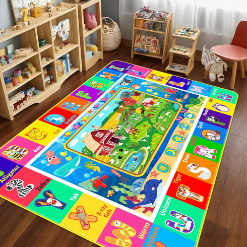 DINSUMRUG Kids Rug for Playroom, Farm Play Mat, Sea Animal Alphabet ABC Educational