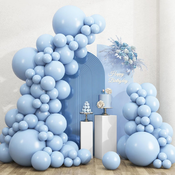 RUBFAC 135pcs Light Baby Blue Balloons Different Sizes 18 12 10 5