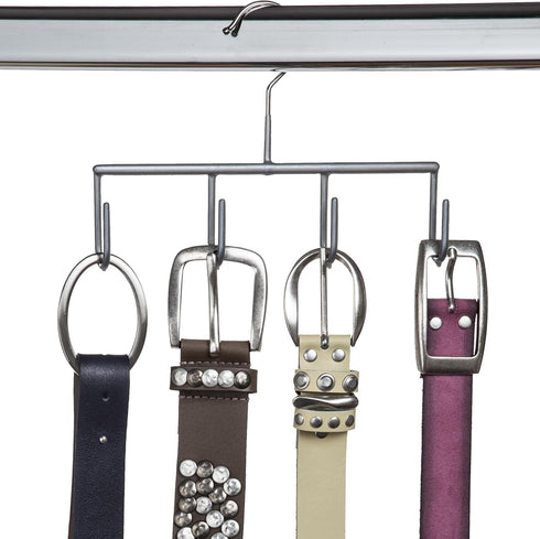 Mawa by Reston Lloyd Non-Slip Clothes Hanger for Belts, Set of 2, Style GH, Silver with 4 Hooks
